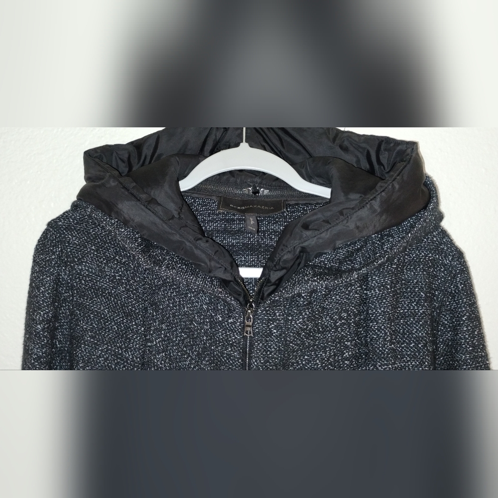 BCBG MAXAZRIA "NATHYN" DOUBLE LAYER JACKET- REMOVABLE HOOD ~SIZE XS ~ GRAY/BLACK - Picture 5 of 16